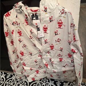 Denim & Flower Red & White holiday hoodie, snap front jacket 100% cotton